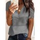 Stitching Check V-neck Zipper Neckline Short Sleeve T-Shirt Women